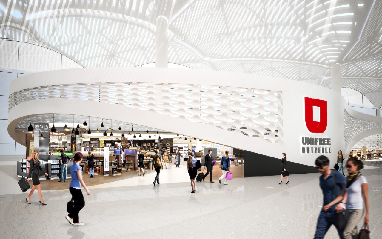 detail rendering of a duty free shop for the master plan of Istanbul new airport.