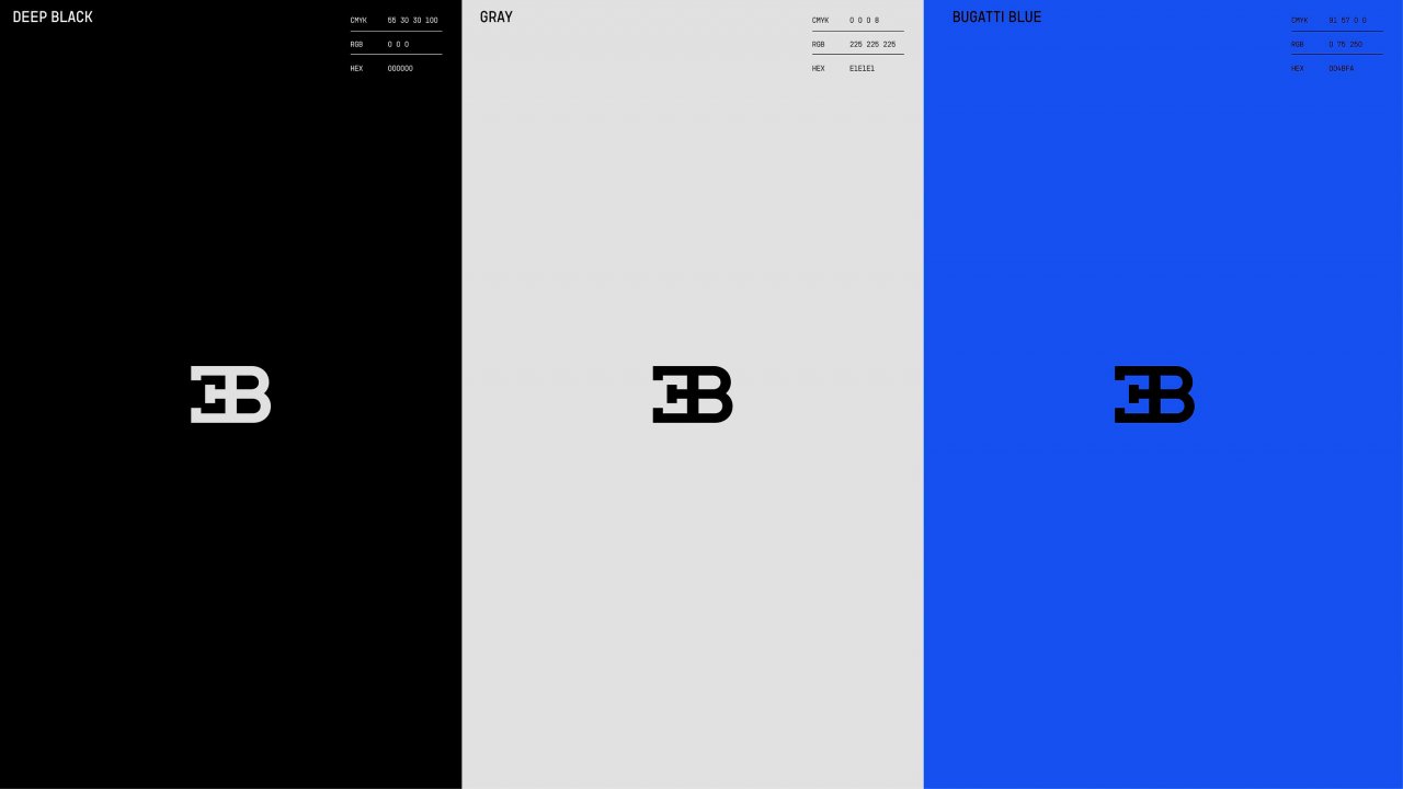 Black, white, blue - the main colours of the BUGATTI brand.